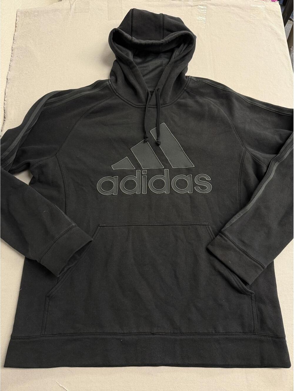 Faded Adidas Mens Hoodie Mesh Lined Hoodie Black Mesh - XL